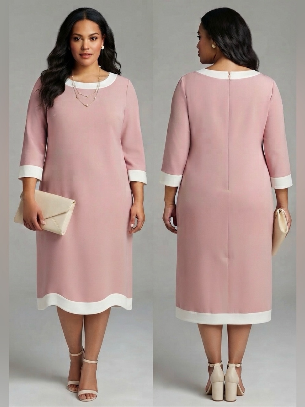 Preston & York Blush Pink Shift Dress with White Trim